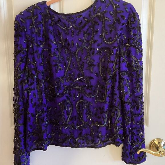 Stenay Brand Size L Women’s Silk  Evening Jacket Heavy Black Beading - Picture 1 of 13